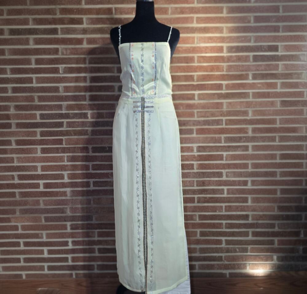 Vintage 90s Y2K Cottagecore Sheer Longline Tunic Dress High Slit Floral